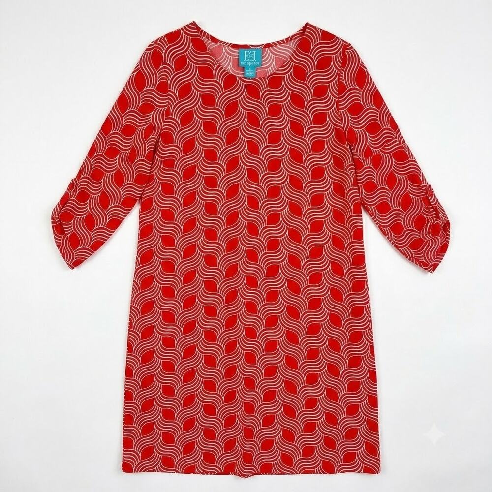 Escapada Annie 3/4 Sleeve Dress Orange White Tie Waist Casual Womens Medium